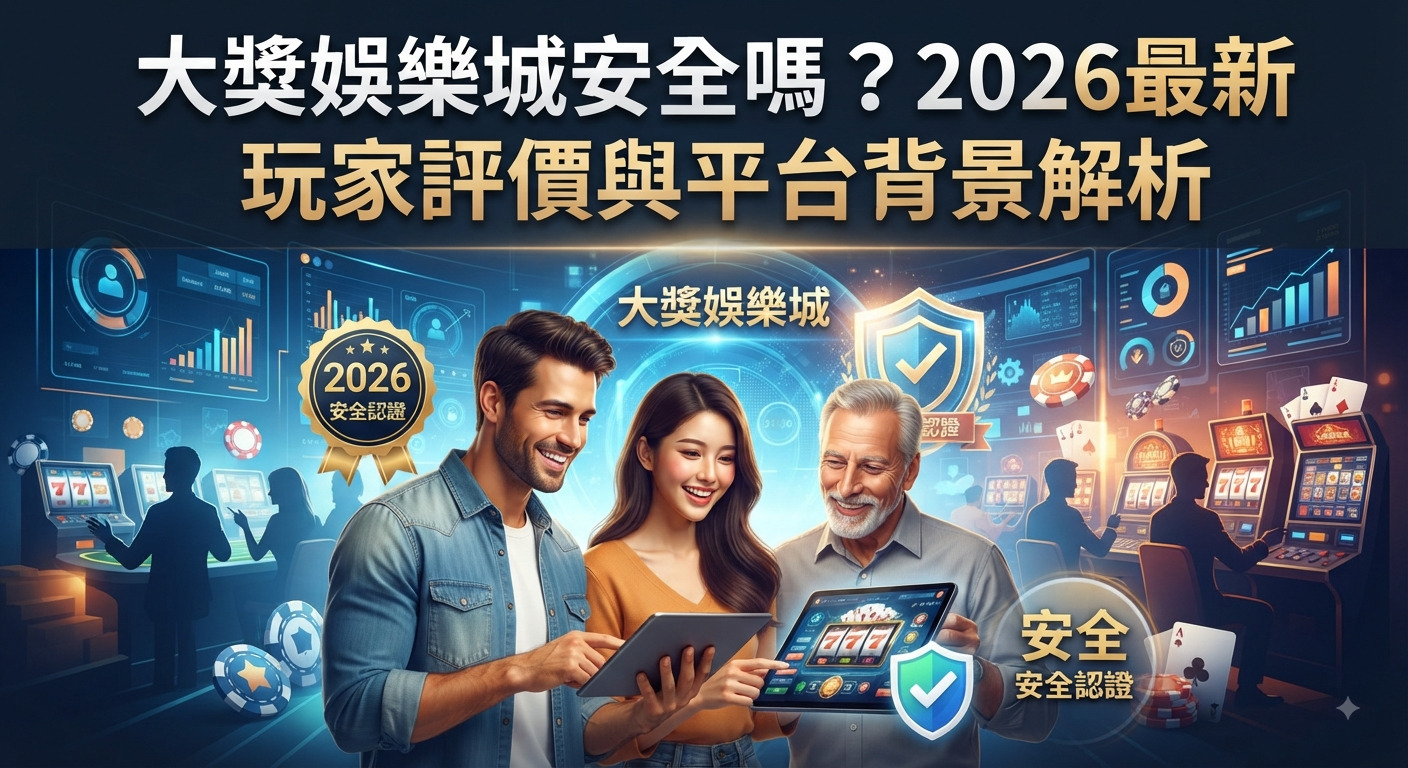 這張圖片的主題是大獎娛樂城在2026年的安全性與玩家評價解析。 畫面展示了多位玩家正在使用平板與手機安全流暢地體驗娛樂城遊戲。