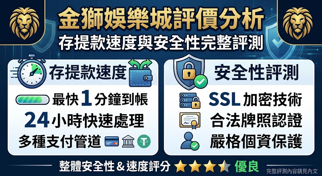 玩前必看真實評價!即刻解鎖金獅娛樂城存提款速度與安全解析。